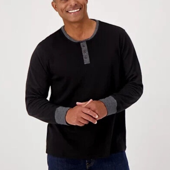 Cuddl Duds Men's Double Jersey Henley Fleece Medium Blue Gray - Picture 1 of 6